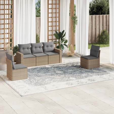 Set canapele de grădină cu perne, 5 piese, bej, poliratan