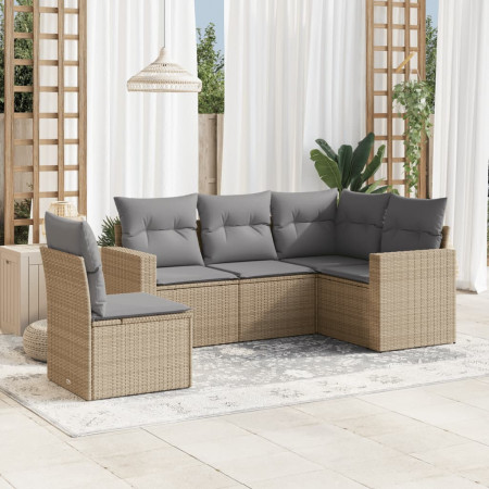 Set canapele de grădină cu perne, 5 piese, bej, poliratan