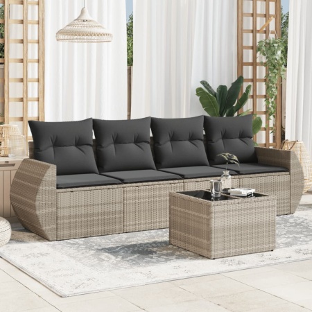 Set canapele de grădină cu perne, 5 piese gri deschis poliratan