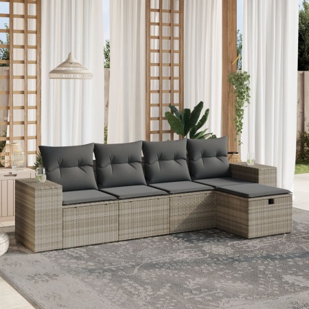 Set canapele de grădină cu perne, 5 piese gri deschis poliratan