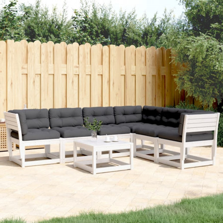 Set canapele de grădină cu perne 6 piese alb lemn masiv de pin - Img 1