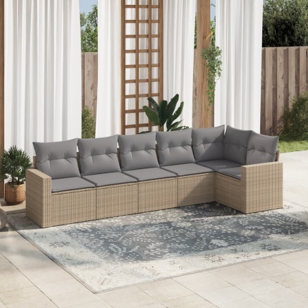 Set canapele de grădină cu perne, 6 piese, bej, poliratan