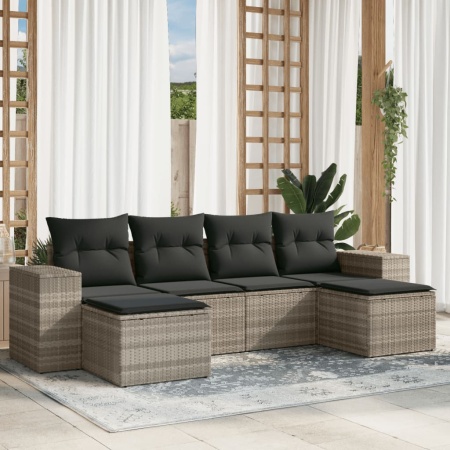 Set canapele de grădină cu perne, 6 piese gri deschis poliratan