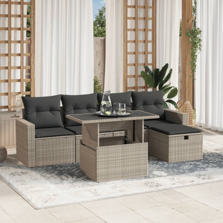 Set canapele de grădină cu perne, 6 piese gri deschis poliratan