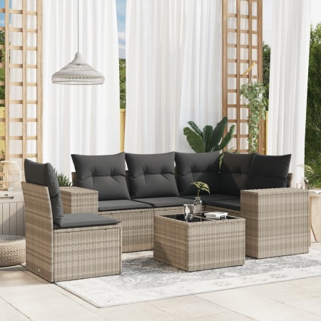 Set canapele de grădină cu perne, 6 piese gri deschis poliratan