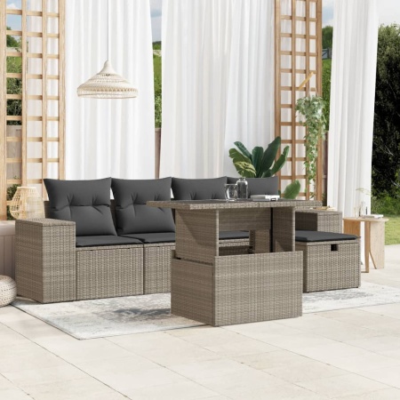 Set canapele de grădină cu perne, 6 piese gri deschis poliratan