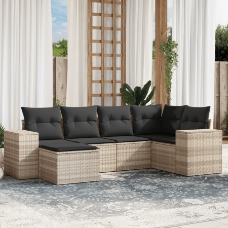 Set canapele de grădină cu perne, 6 piese gri deschis poliratan