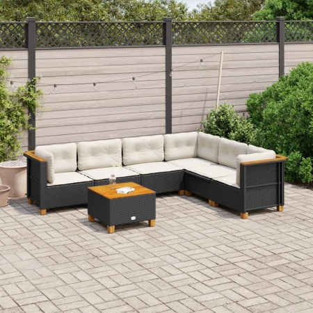 Set canapele de grădină cu perne, 7 piese, negru, poliratan