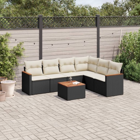 Set canapele de grădină cu perne, 7 piese, negru, poliratan