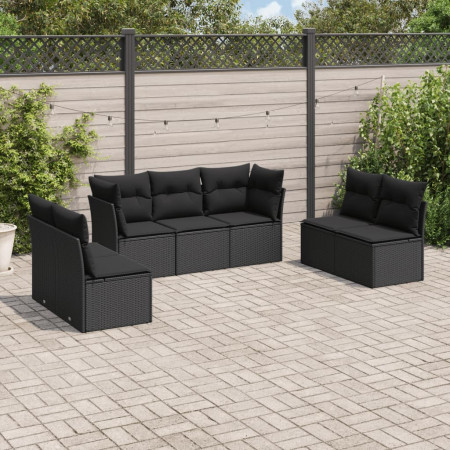 Set canapele de grădină cu perne, 7 piese, negru, poliratan
