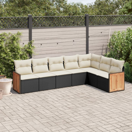 Set canapele de grădină cu perne, 7 piese, negru, poliratan