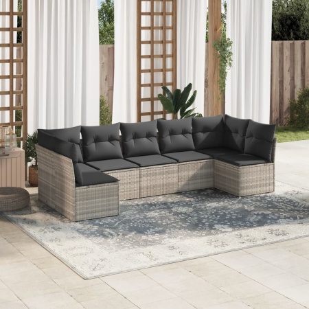 Set canapele de grădină cu perne, 7piese gri deschis poliratan