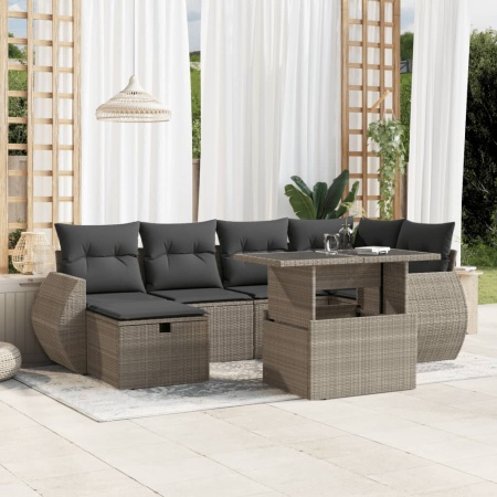 Set canapele de grădină cu perne, 7piese gri deschis poliratan