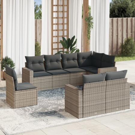 Set canapele de grădină cu perne, 8 piese, gri, poliratan