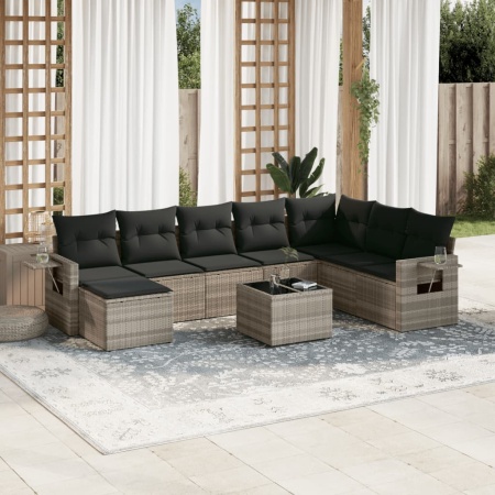 Set canapele de grădină cu perne, 9 piese gri deschis poliratan