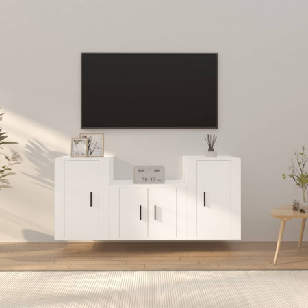 Set comodă TV, 3 piese, alb, lemn prelucrat - Img 1