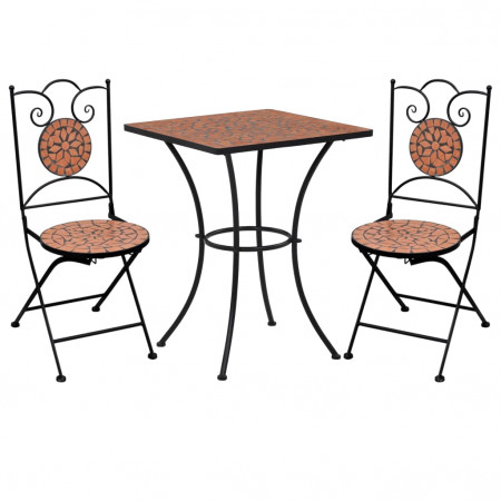 Set de bistro mozaic, 3 piese, cărămiziu, placă ceramică