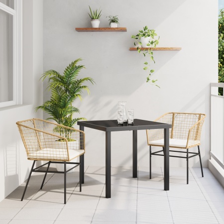 Set de dining de grădină cu 3 piese cu perne, maro, ratan polimer - Img 1