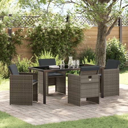 Set de dining pentru grădină 5 piese cu perne gri din rattan poliester - Img 1