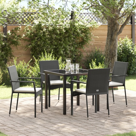 Set de dining pentru grădină 5 piese cu perne Negru Ratan sintetic