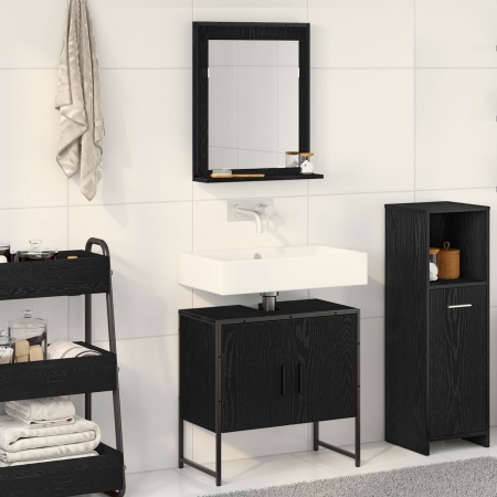 Set de dulapuri pentru baie 2 piese Negru Stejar din lemn tehnologic