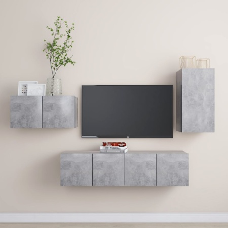 Set de dulapuri TV, 4 piese, gri beton, lemn prelucrat