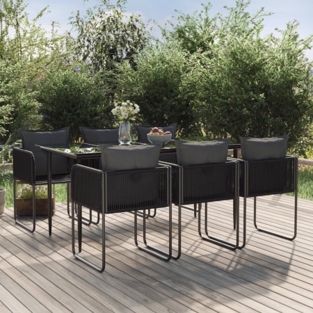 Set de servit masa pentru grădină, 7 piese, negru