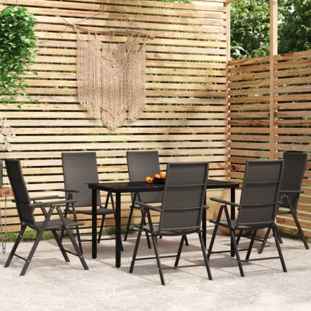 Set de servit masa pentru grădină, 7 piese, negru