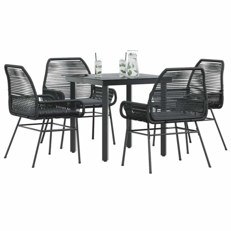 Set de sufragerie de grădină 5 piese neagră Sticlă Poly Rattan