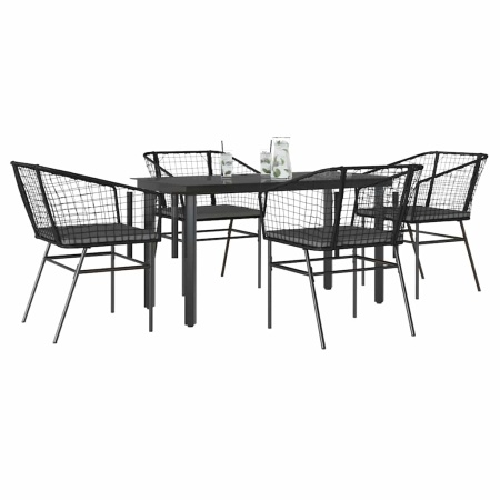 Set de sufragerie de grădină 5 piese neagră Sticlă Poly Rattan