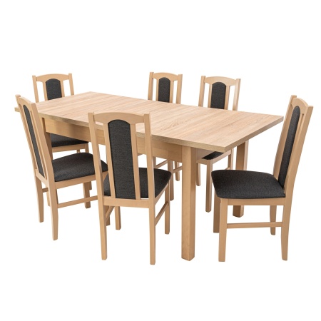 Set masa extensibila 140-180x80 cm cu 6 scaune tapitate, mb-21 modena1 si s-37 boss7 s11, sonoma, lemn masiv de fag, stofa