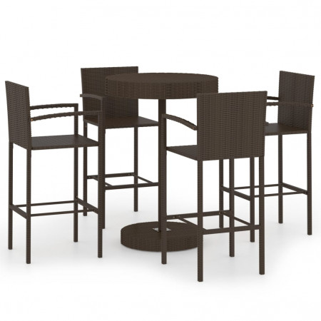 Set mobilier bar de grădină, 5 piese, maro, poliratan