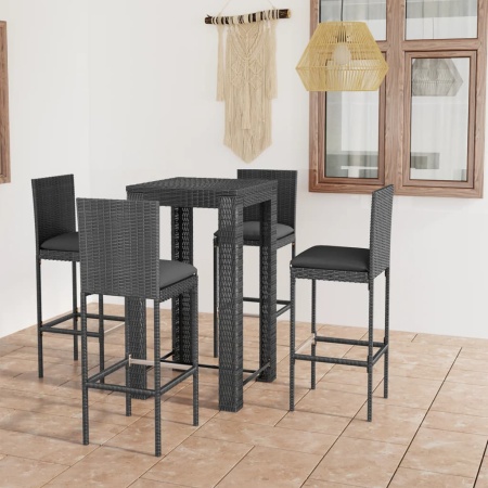 Set mobilier bar de grădină cu perne, 5 piese, gri, poliratan