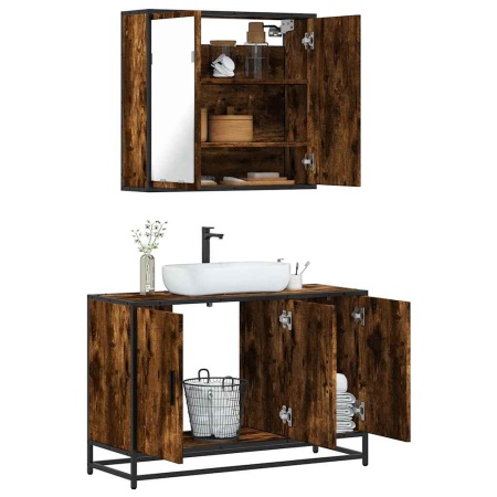 Set mobilier de baie, 2 piese, stejar fumuriu, lemn prelucrat - Img 1