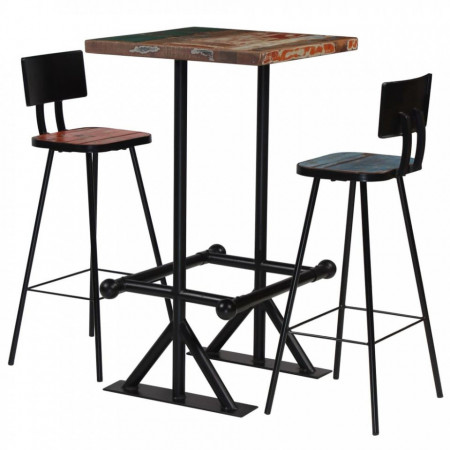 Set mobilier de bar, 3 piese, multicolor, lemn masiv reciclat - Img 1