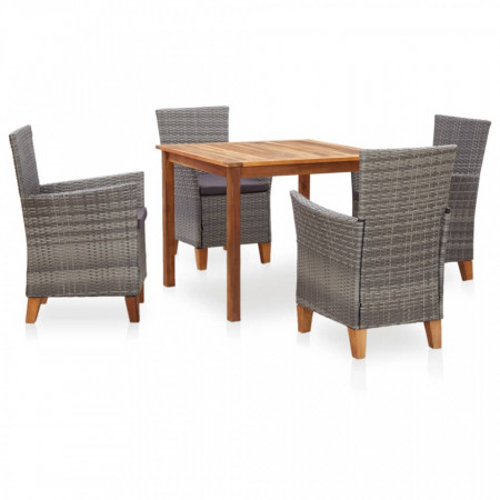 Set mobilier de exterior, 5 piese, gri, poliratan, lemn acacia - Img 1
