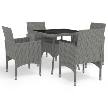 Set mobilier de exterior, 5 piese, gri, poliratan și sticlă