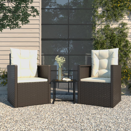 Set mobilier de exterior cu perne, 3 piese, negru, poliratan