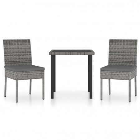 Set mobilier de grădină, 3 piese, gri, poliratan