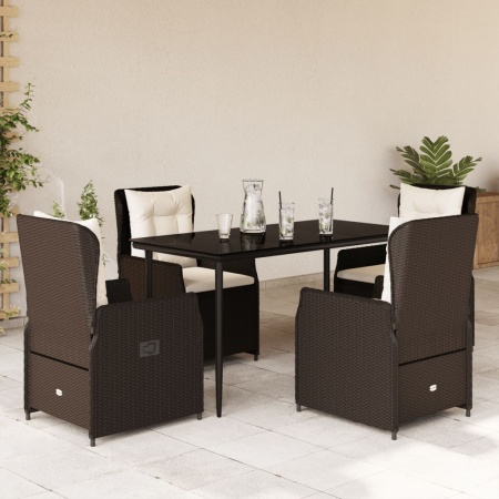 Set mobilier de grădină, 5 piese, cu perne, maro, poliratan