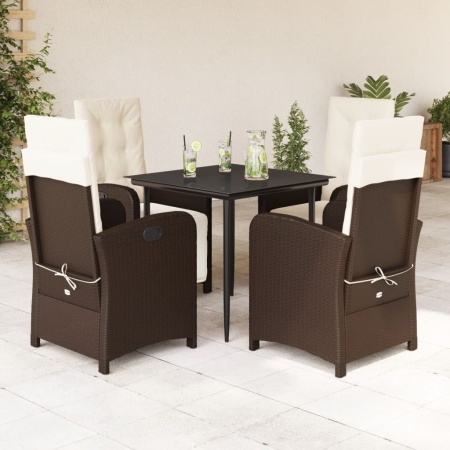 Set mobilier de grădină, 5 piese, cu perne, maro, poliratan