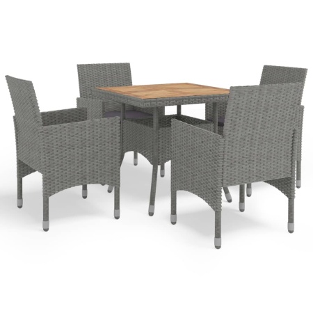Set mobilier de grădină, 5 piese, gri, poliratan și lemn acacia