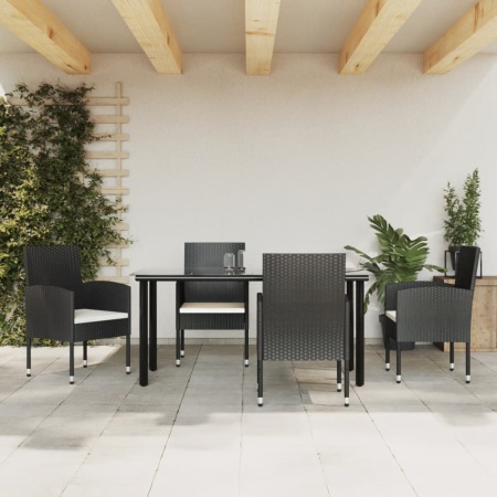 Set mobilier de grădină, 5 piese, negru, poliratan și oțel - Img 1