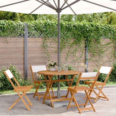 Set mobilier de grădină 5 piese textil alb crem/lemn masiv