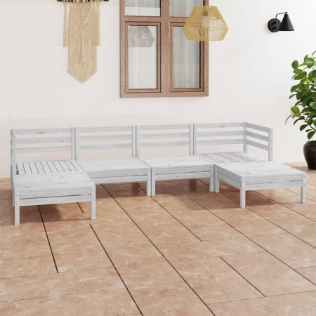 Set mobilier de grădină, 6 piese, alb, lemn masiv de pin
