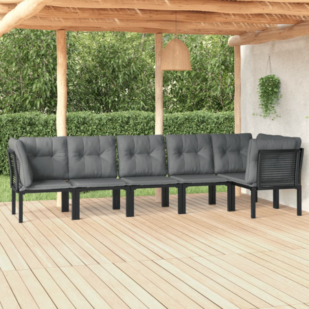 Set mobilier de grădină, 6 piese, negru și gri, poliratan