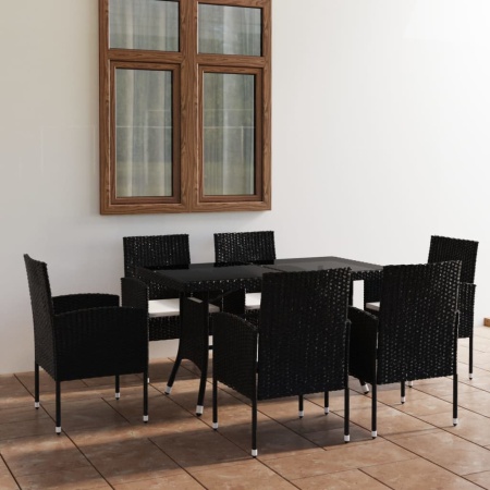 Set mobilier de grădină, 7 piese, negru, poliratan