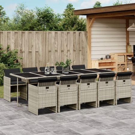 Set mobilier de grădină cu perne 11 piese gri deschis poliratan