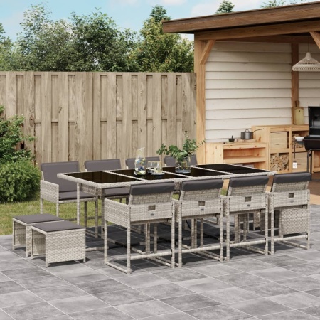 Set mobilier de grădină cu perne 13 piese gri deschis poliratan