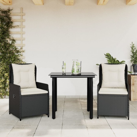 Set mobilier de grădină cu perne, 3 piese, negru, poliratan - Img 1